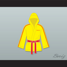 Load image into Gallery viewer, Ivan Drago Russia Yellow Satin Half Boxing Robe with Hood