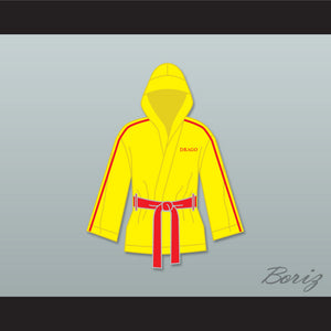 Ivan Drago Russia Yellow Satin Half Boxing Robe with Hood