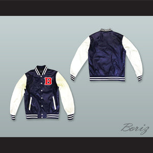 Drake SNL Teen Wolf Navy Blue and White Lab Leather Varsity Letterman Jacket