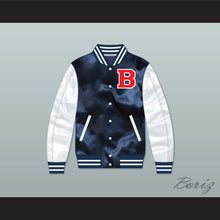 Load image into Gallery viewer, Drake SNL Teen Wolf Navy Blue/ White Varsity Letterman Satin Bomber Jacket