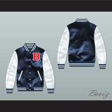 Load image into Gallery viewer, Drake SNL Teen Wolf Navy Blue/ White Varsity Letterman Satin Bomber Jacket