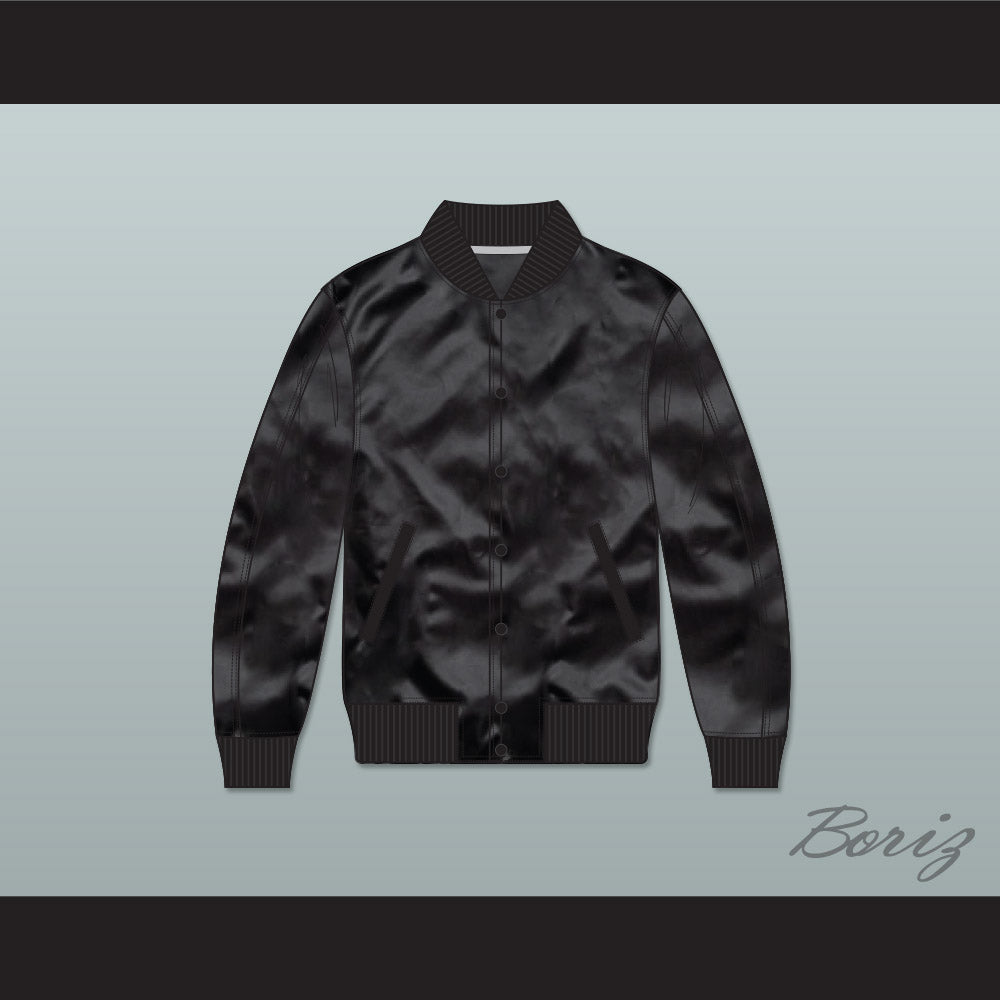 Driver Scorpion Black Varsity Letterman Satin Bomber Jacket
