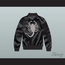 Load image into Gallery viewer, Driver Scorpion Black Varsity Letterman Satin Bomber Jacket