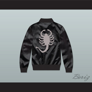 Driver Scorpion Black Varsity Letterman Satin Bomber Jacket