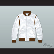 Load image into Gallery viewer, Driver Scorpion White Varsity Letterman Satin Bomber Jacket