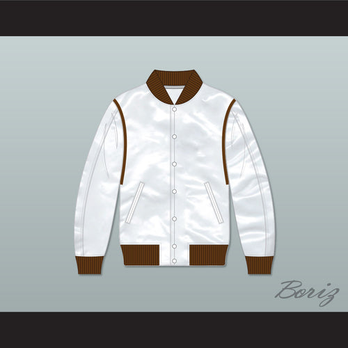 Driver Scorpion White Varsity Letterman Satin Bomber Jacket