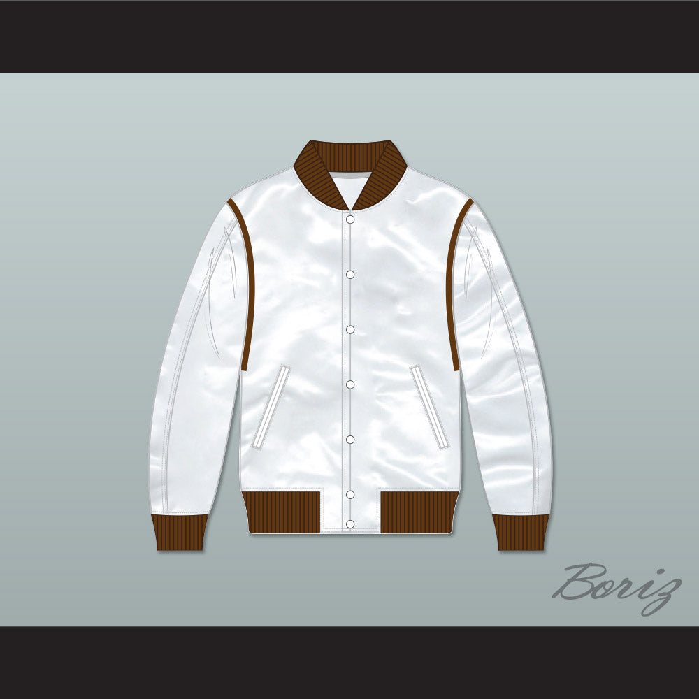 Driver Scorpion White Varsity Letterman Satin Bomber Jacket