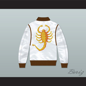 Driver Scorpion White Varsity Letterman Satin Bomber Jacket