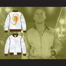 Load image into Gallery viewer, Driver Scorpion White Varsity Letterman Satin Bomber Jacket