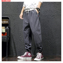 Load image into Gallery viewer, Dropshipping Japanese Streetwear Men'S Striped Harem Trousers 2020 Autumn Man Cargo Pants Black Casual Baggy Pants Plus Size