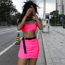 Load image into Gallery viewer, Dulzura 2019 summer women two pieces set skirt set bandage crop top tracksuit outfits streetwear 2 pieces festival clothes