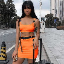 Load image into Gallery viewer, Dulzura 2019 summer women two pieces set skirt set bandage crop top tracksuit outfits streetwear 2 pieces festival clothes