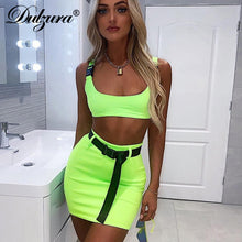 Load image into Gallery viewer, Dulzura 2019 summer women two pieces set skirt set bandage crop top tracksuit outfits streetwear 2 pieces festival clothes