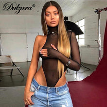 Load image into Gallery viewer, Dulzura 2019 women summer bodysuit mesh sexy black one shoulder see through night club party streetwear festival body one piece