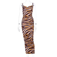 Load image into Gallery viewer, Dulzura animal print zebra women midi long dress strap bodycon sexy streetwear party 2019 autumn winter clothes outfit clubwear