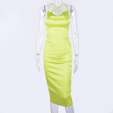 Load image into Gallery viewer, Dulzura neon satin lace up 2020 summer women bodycon long midi dress sleeveless backless elegant party outfits sexy club clothes