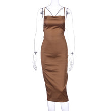 Load image into Gallery viewer, Dulzura neon satin lace up 2020 summer women bodycon long midi dress sleeveless backless elegant party outfits sexy club clothes