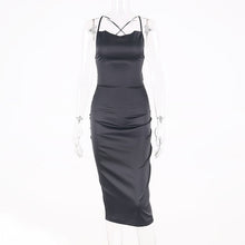 Load image into Gallery viewer, Dulzura neon satin lace up 2020 summer women bodycon long midi dress sleeveless backless elegant party outfits sexy club clothes