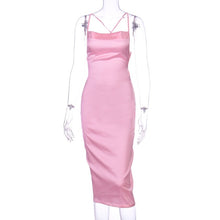 Load image into Gallery viewer, Dulzura neon satin lace up 2020 summer women bodycon long midi dress sleeveless backless elegant party outfits sexy club clothes
