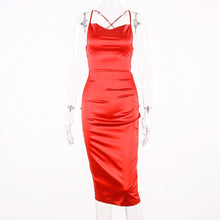 Load image into Gallery viewer, Dulzura neon satin lace up 2020 summer women bodycon long midi dress sleeveless backless elegant party outfits sexy club clothes