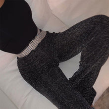 Load image into Gallery viewer, Dulzura women pants solid glitter sparkle bling trousers 2019 autumn winter fashion office lady black wide leg pants