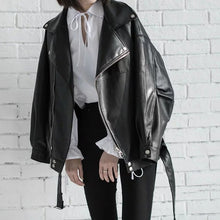 Load image into Gallery viewer, [EAM] High Quality 2020 Spring Black PU Leather Loose Turn-down Collar Zipper Fashion New Women&#39;s Wild Jacket LA938