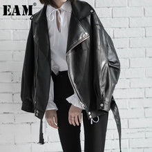 Load image into Gallery viewer, [EAM] High Quality 2020 Spring Black PU Leather Loose Turn-down Collar Zipper Fashion New Women&#39;s Wild Jacket LA938