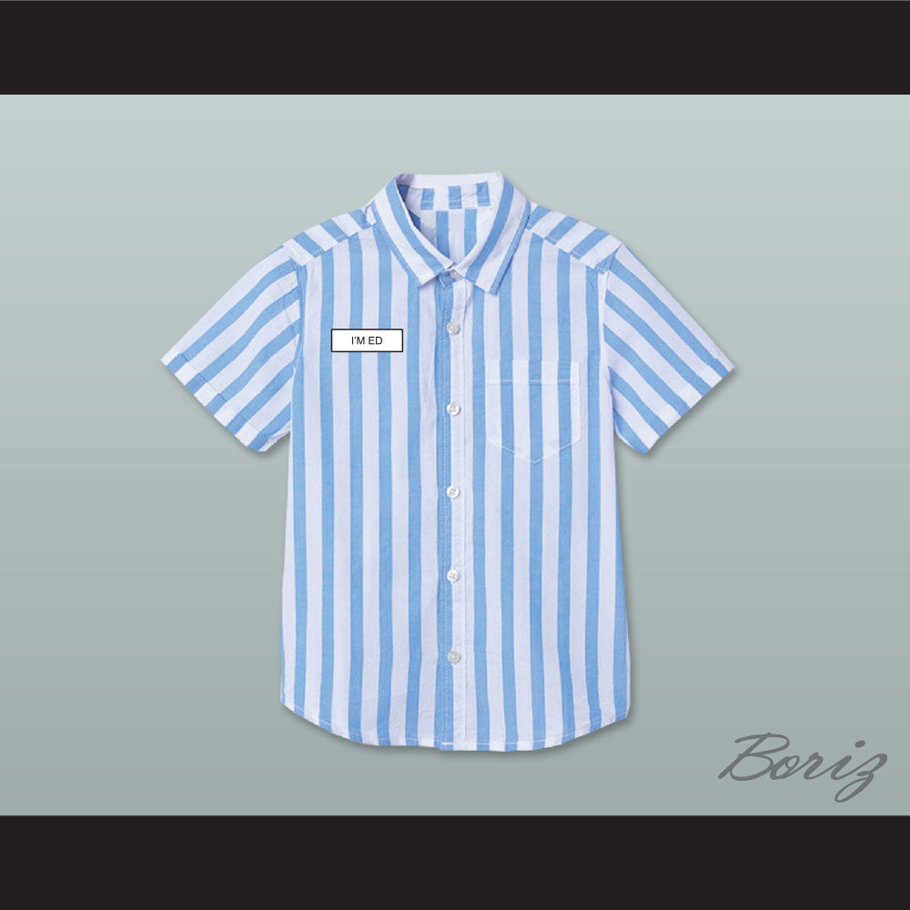 Ed Good Burger Light Blue/ White Striped Polo Shirt 4