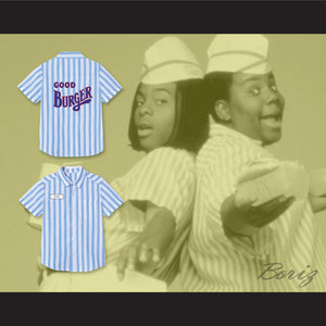 Ed Good Burger Light Blue/ White Striped Polo Shirt 4