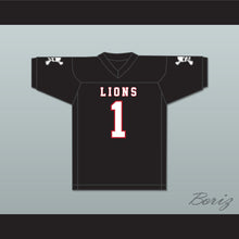 Load image into Gallery viewer, DJ Law 1 EMCC Lions Black Football Jersey Includes Patches