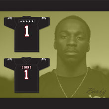 Load image into Gallery viewer, DJ Law 1 EMCC Lions Black Football Jersey Includes Patches
