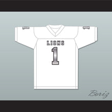 Load image into Gallery viewer, DJ Law 1 EMCC Lions White Alternate Football Jersey