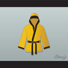 Load image into Gallery viewer, Evander &#39;Real Deal&#39; Holyfield Gold Satin Half Boxing Robe with Hood