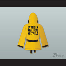 Load image into Gallery viewer, Evander &#39;Real Deal&#39; Holyfield Gold Satin Half Boxing Robe with Hood