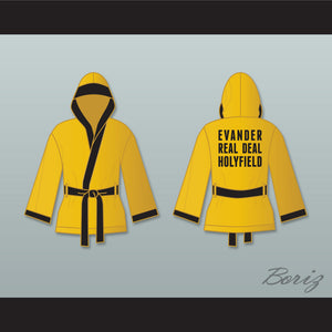 Evander 'Real Deal' Holyfield Gold Satin Half Boxing Robe with Hood
