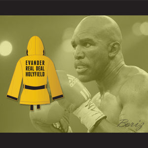 Evander 'Real Deal' Holyfield Gold Satin Half Boxing Robe with Hood