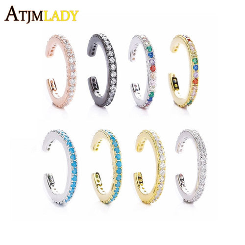 Ear Cuff micro pave cz circle 925 sterling silver mix rainbow CZ earrings no pierced stack small sized little girl earring cuff
