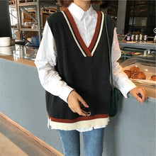 Load image into Gallery viewer, Early spring 2020 new school college wind color matching V-neck sweater women&#39;s head vest loose knit vest