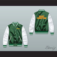 Load image into Gallery viewer, East Compton Clovers Green/ White Varsity Letterman Satin Bomber Jacket