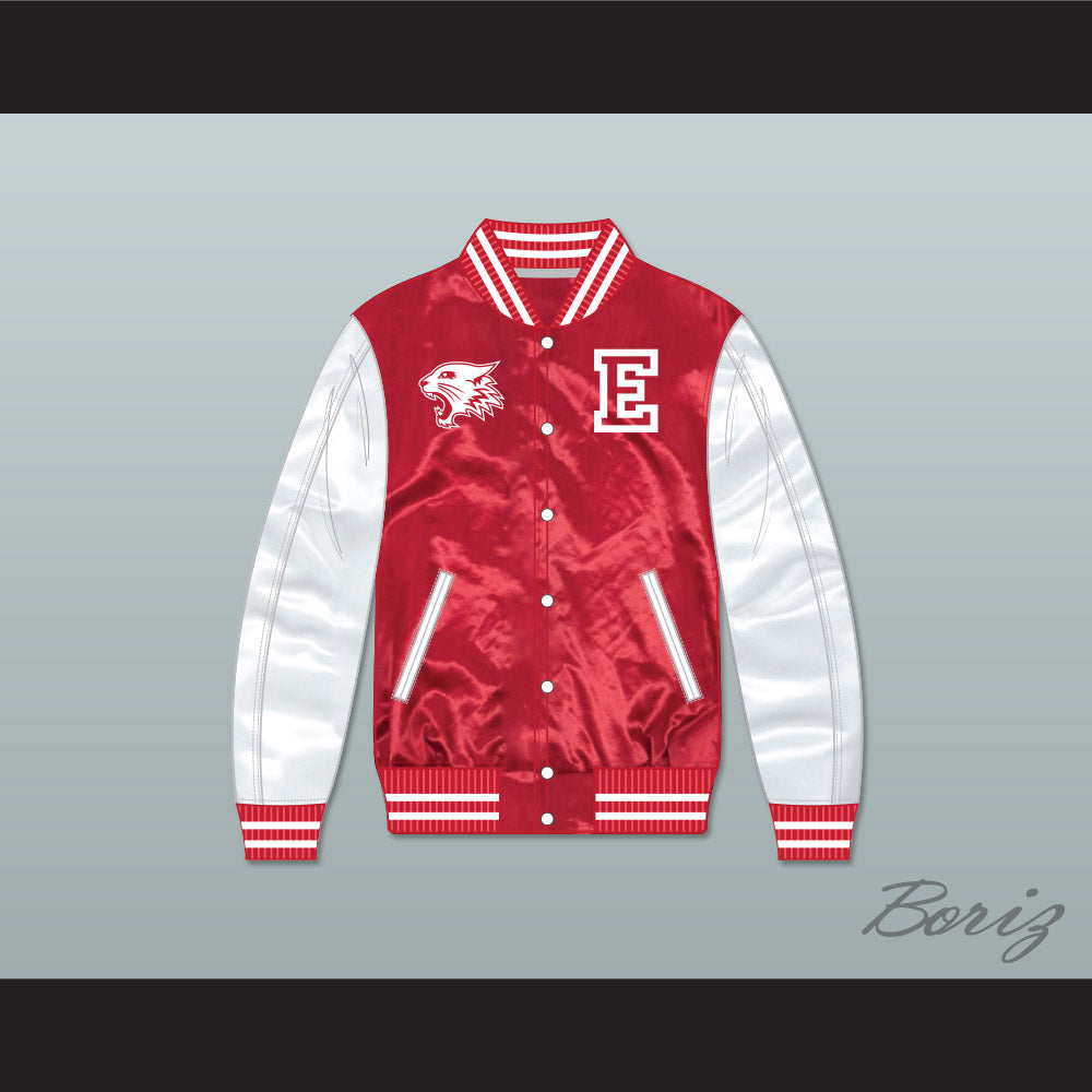 East High School Wildcats Red/ White Varsity Letterman Satin Bomber Jacket 2