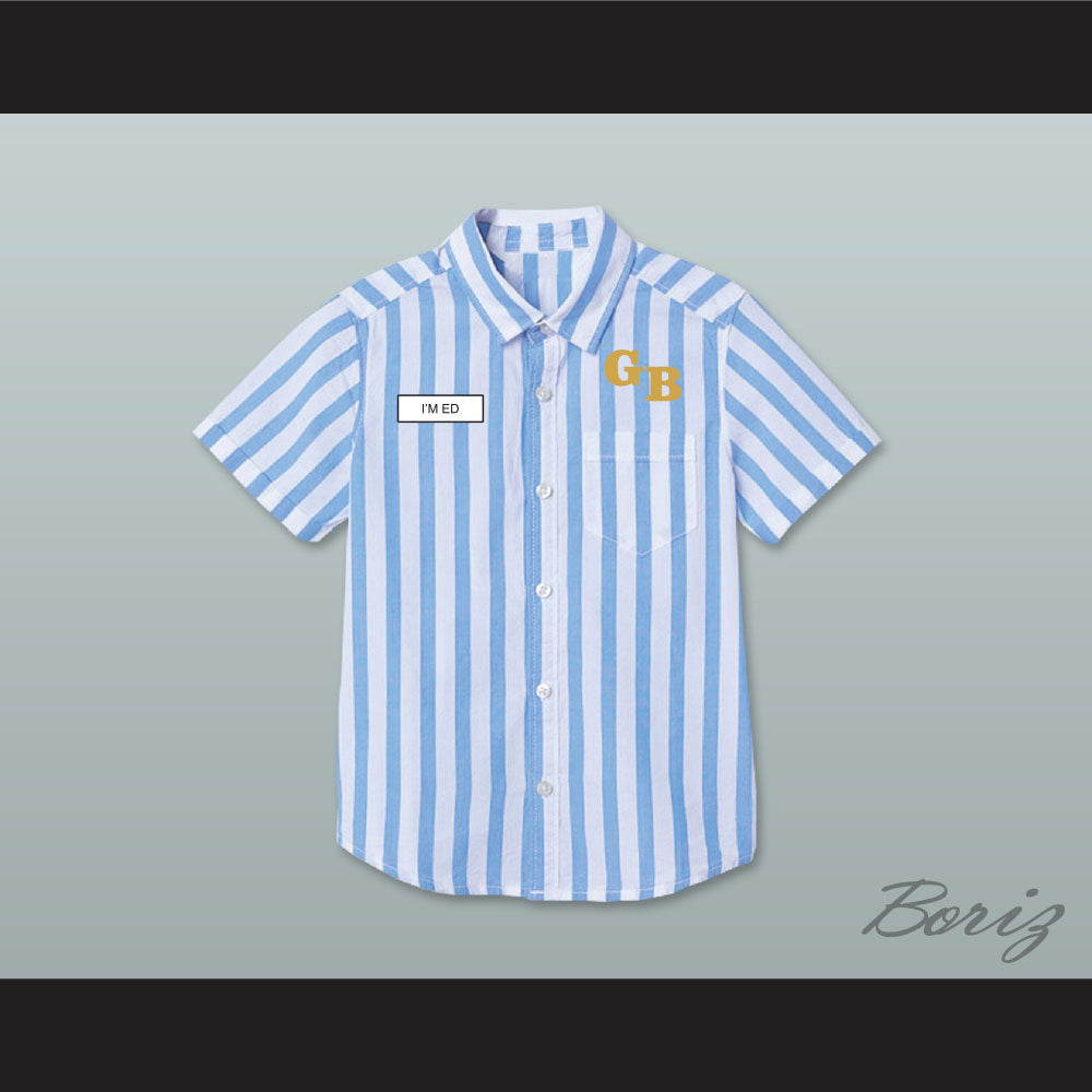 Ed Good Burger Light Blue/ White Striped Polo Shirt 1