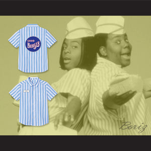 Ed Good Burger Light Blue/ White Striped Polo Shirt 3