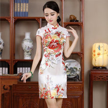 Load image into Gallery viewer, Elegant Black Lady Qipao Vintage Mandarin Collar Chinese Dress Classic Print Flower Sexy Mini Slim Cheongsam Sleeveless Vestidos