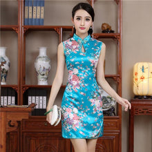 Load image into Gallery viewer, Elegant Black Lady Qipao Vintage Mandarin Collar Chinese Dress Classic Print Flower Sexy Mini Slim Cheongsam Sleeveless Vestidos