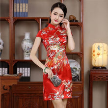 Load image into Gallery viewer, Elegant Black Lady Qipao Vintage Mandarin Collar Chinese Dress Classic Print Flower Sexy Mini Slim Cheongsam Sleeveless Vestidos