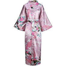 Load image into Gallery viewer, Elegant Black Women Long Wedding Robe Exquisite Print Peacock Flower Bathrobe Gown Robe Gown Summer Casual Soft Satin Sleepwear
