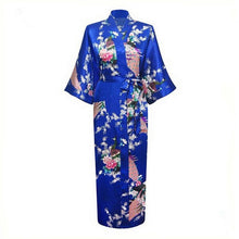 Load image into Gallery viewer, Elegant Black Women Long Wedding Robe Exquisite Print Peacock Flower Bathrobe Gown Robe Gown Summer Casual Soft Satin Sleepwear