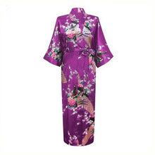 Load image into Gallery viewer, Elegant Black Women Long Wedding Robe Exquisite Print Peacock Flower Bathrobe Gown Robe Gown Summer Casual Soft Satin Sleepwear