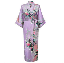 Load image into Gallery viewer, Elegant Black Women Long Wedding Robe Exquisite Print Peacock Flower Bathrobe Gown Robe Gown Summer Casual Soft Satin Sleepwear