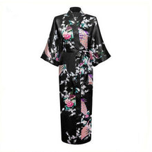 Load image into Gallery viewer, Elegant Black Women Long Wedding Robe Exquisite Print Peacock Flower Bathrobe Gown Robe Gown Summer Casual Soft Satin Sleepwear